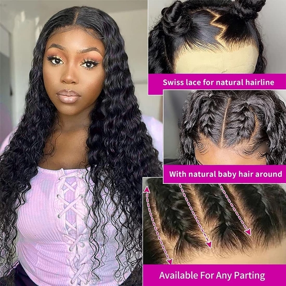 13X4 Deep Wave Transparent Lace Frontal Wig Raw Cambodian Hair Glueless Hd Lace - Picture 5 of 6